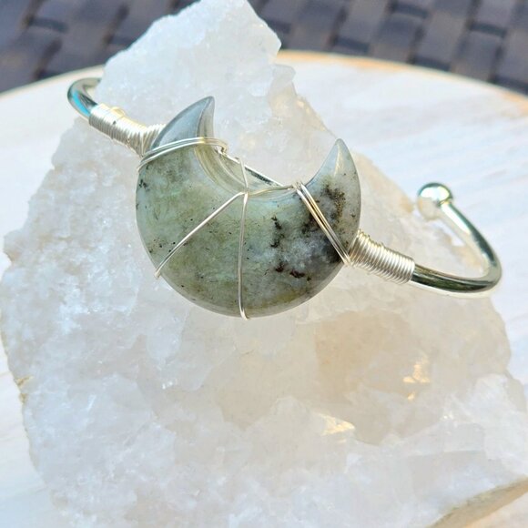 Labradorite Moon Wire Wrap Bracelet w/ 925 Silver Over Copper – Adjustable – NWT - Picture 7 of 13